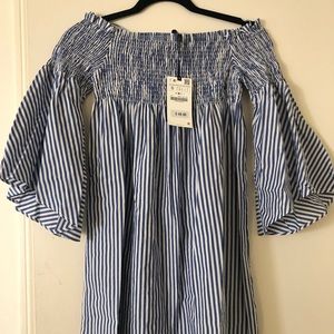 NEW Zara Striped Mini Off the Shoulder Dress